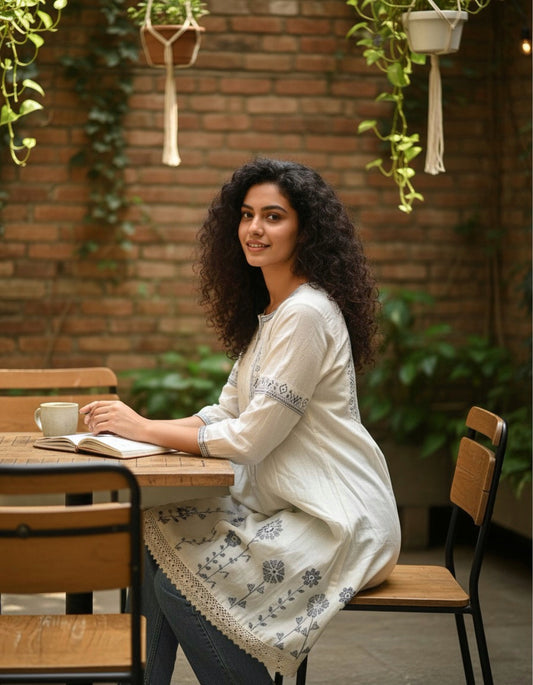 Embroidered Cotton Kurti with Floral Detailing