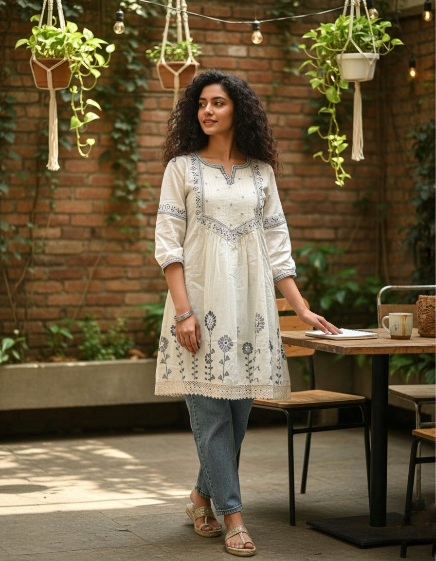 Embroidered Cotton Kurti with Floral Detailing