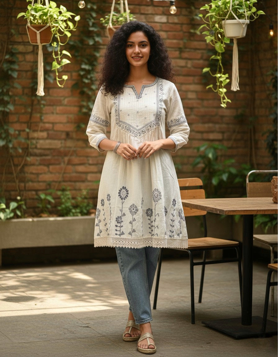 Embroidered Cotton Kurti with Floral Detailing