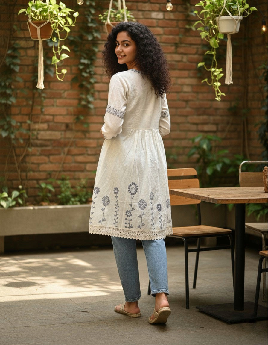 Embroidered Cotton Kurti with Floral Detailing